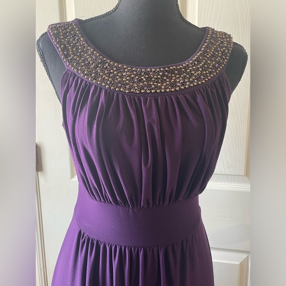 Elegant Purple Beaded Neckline Maxi Dress